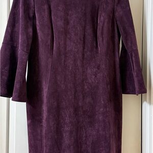 Calvin Klein Deep Plum Suede Long Sleeve Sheath Dress